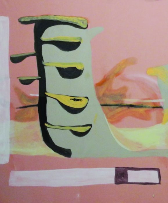 Bor (Detail),
Acryl, Öl, Kreide und Creme auf Baumwolle,
135 x 220 cm,
2017