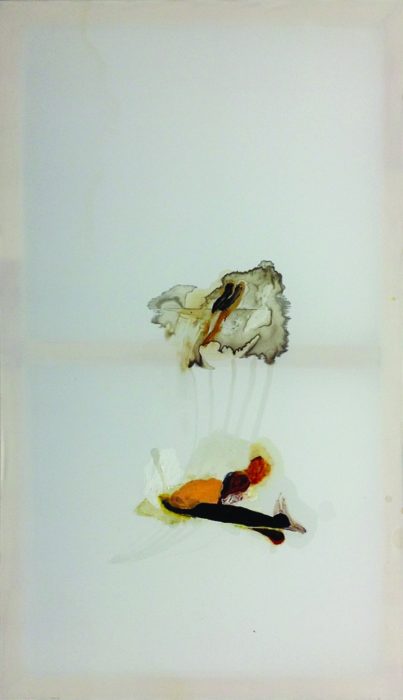 tobetitled,
Nierentee, Antitabakwachs, Asche,
Öl und Acryl auf Synthetik,
120 x 70 cm,
2015